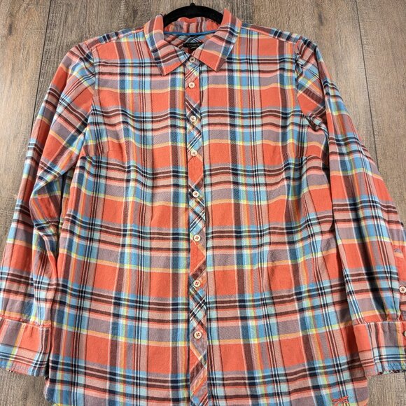 Talbots Top Womens Medium Orange Plaid Button Up Long Sleeve 100% Cotton BOHO - Picture 1 of 10